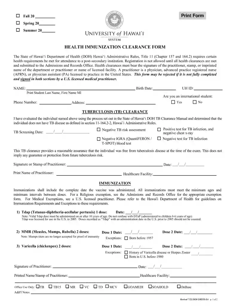 uh manoa health clearance Preview on Page 1