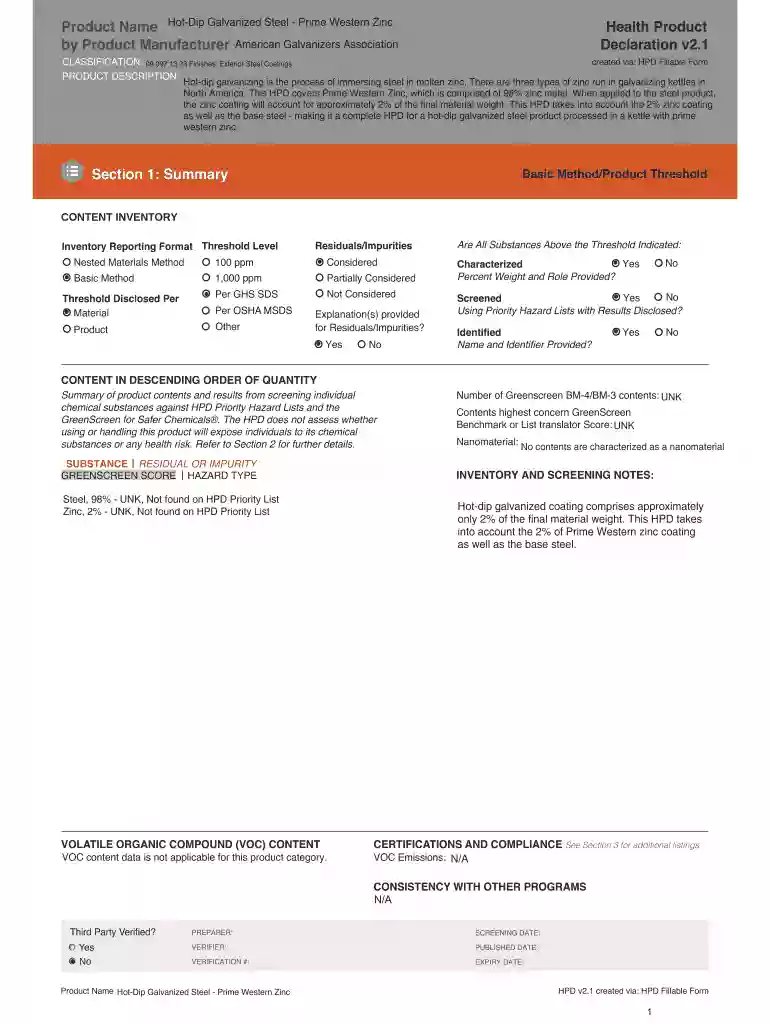 Product Name Hot-Dip Galvanized Steel - Prime Western Zinc Preview on Page 1