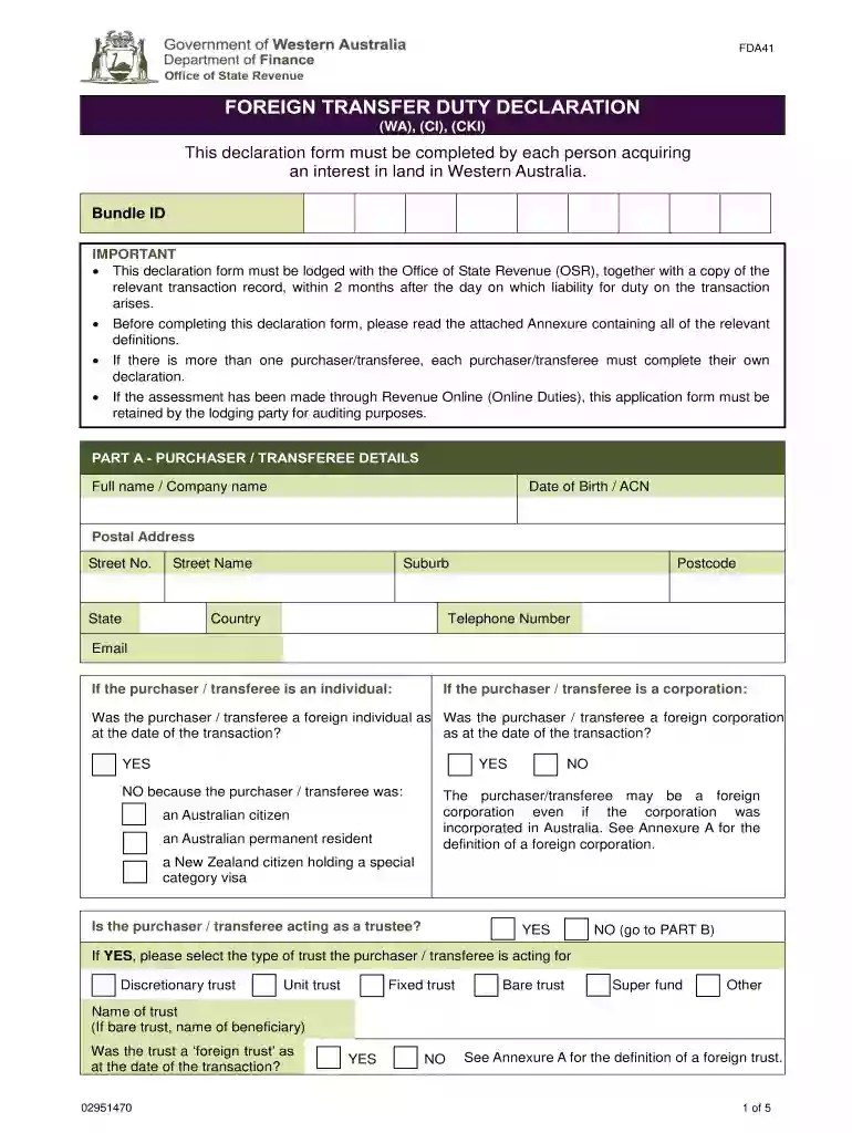 Foreign Transfer Duty Declaration Form Foreign Duty Preview on Page 1