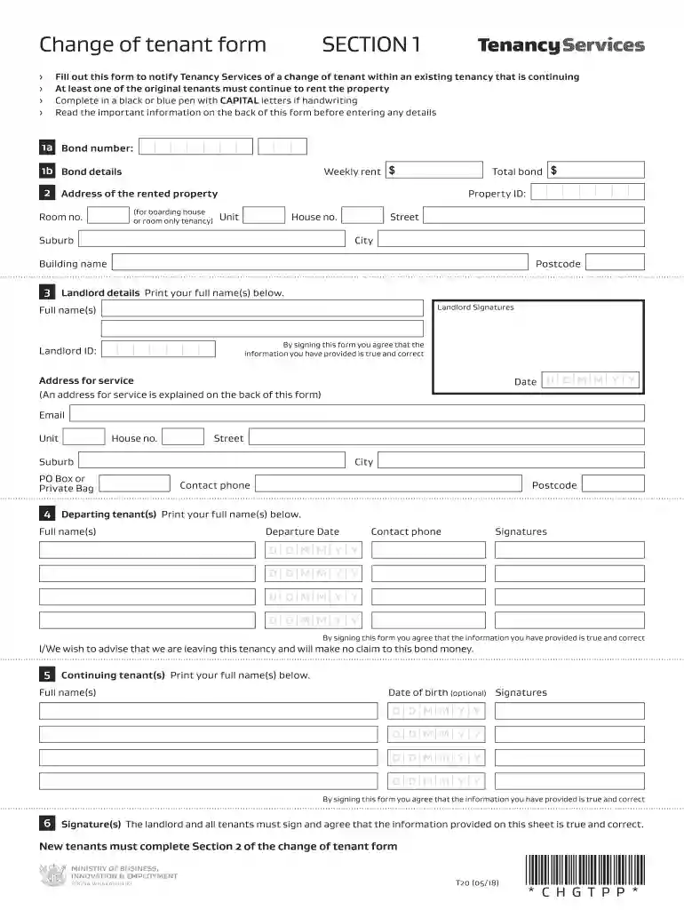 Fill out this form to notify Tenancy Services of a change of tenant within an existing tenancy that Preview on Page 1