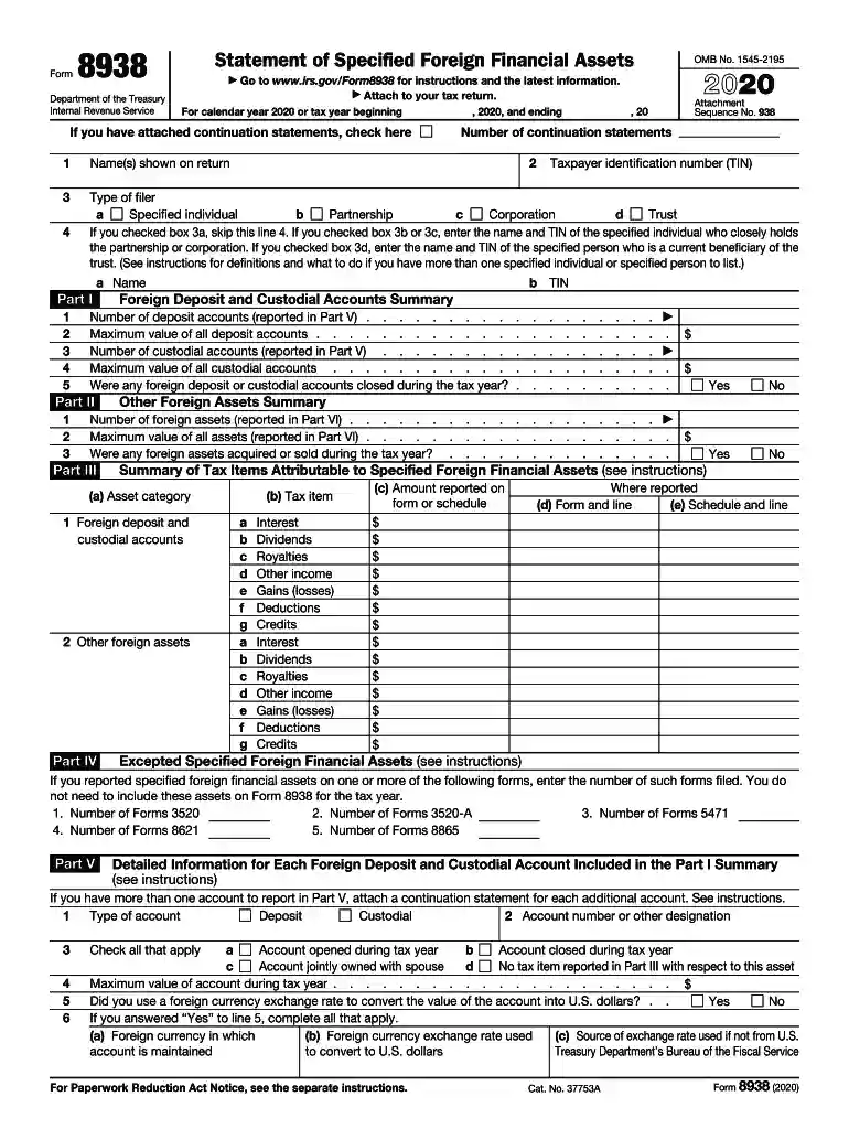 form 8938 pdf Preview on Page 1