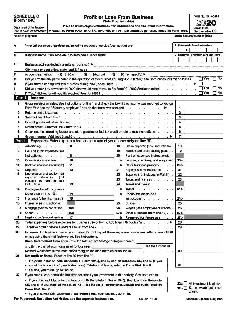 schedule c form Preview on Page 1