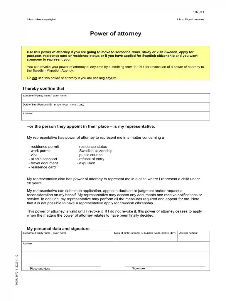 power of attorney migrationsverket Preview on Page 1