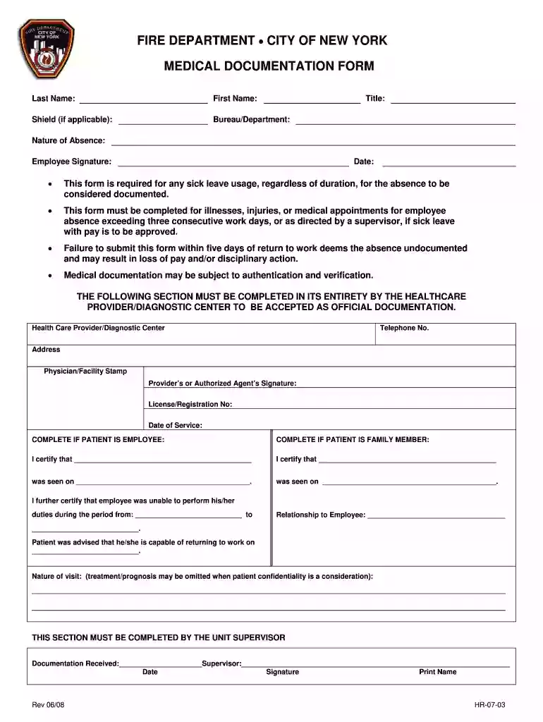 medical documentation form Preview on Page 1