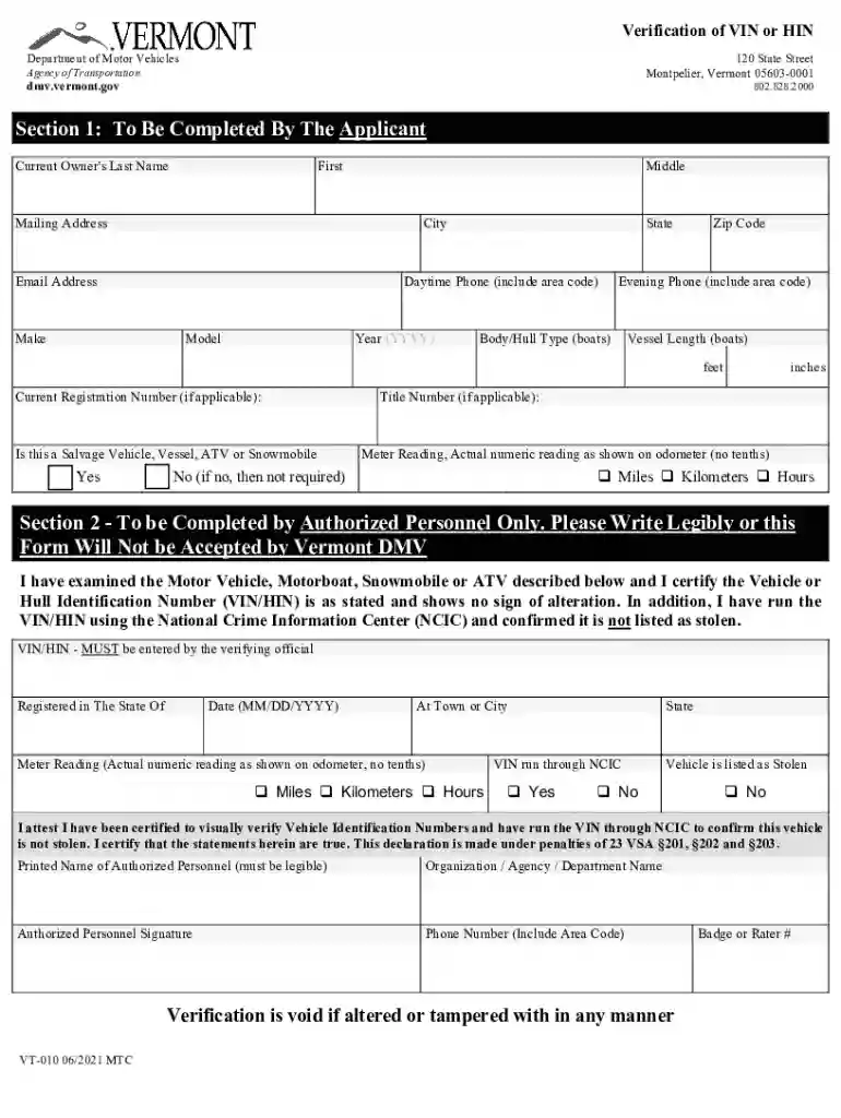 vt verification form Preview on Page 1