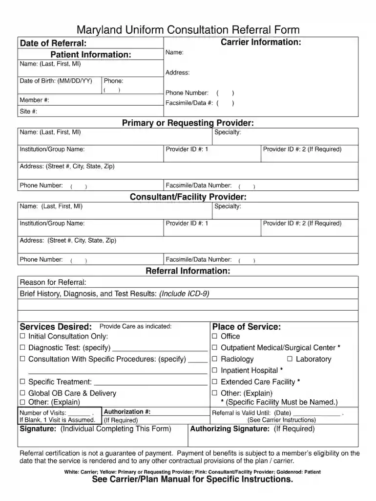 maryland uniform referral form Preview on Page 1