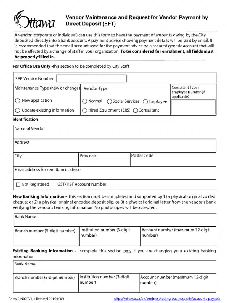 PDF Vendor Maintenance and Request for Vendor - City of Ottawa Preview on Page 1