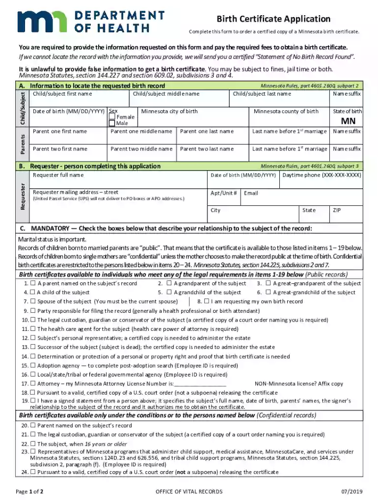 Birth Certificate Request - Nicollet County Preview on Page 1