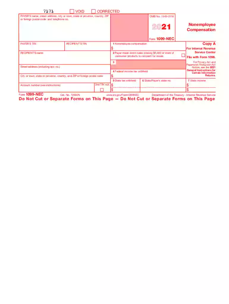 1099 nec 2021 fillable Preview on Page 1