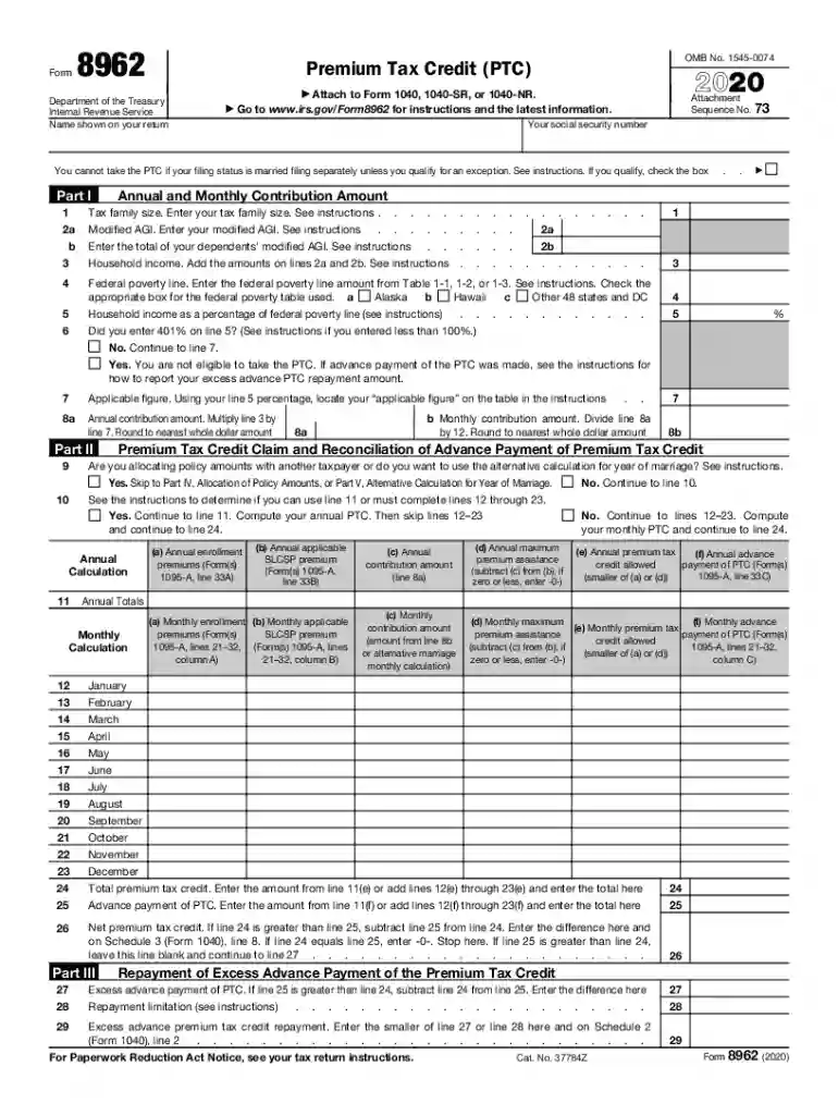 irs 8962 2020 Preview on Page 1