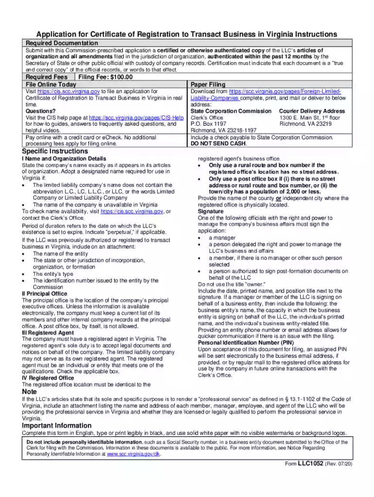 Application for Certificate of Registration to Transact Business in ... Preview on Page 1