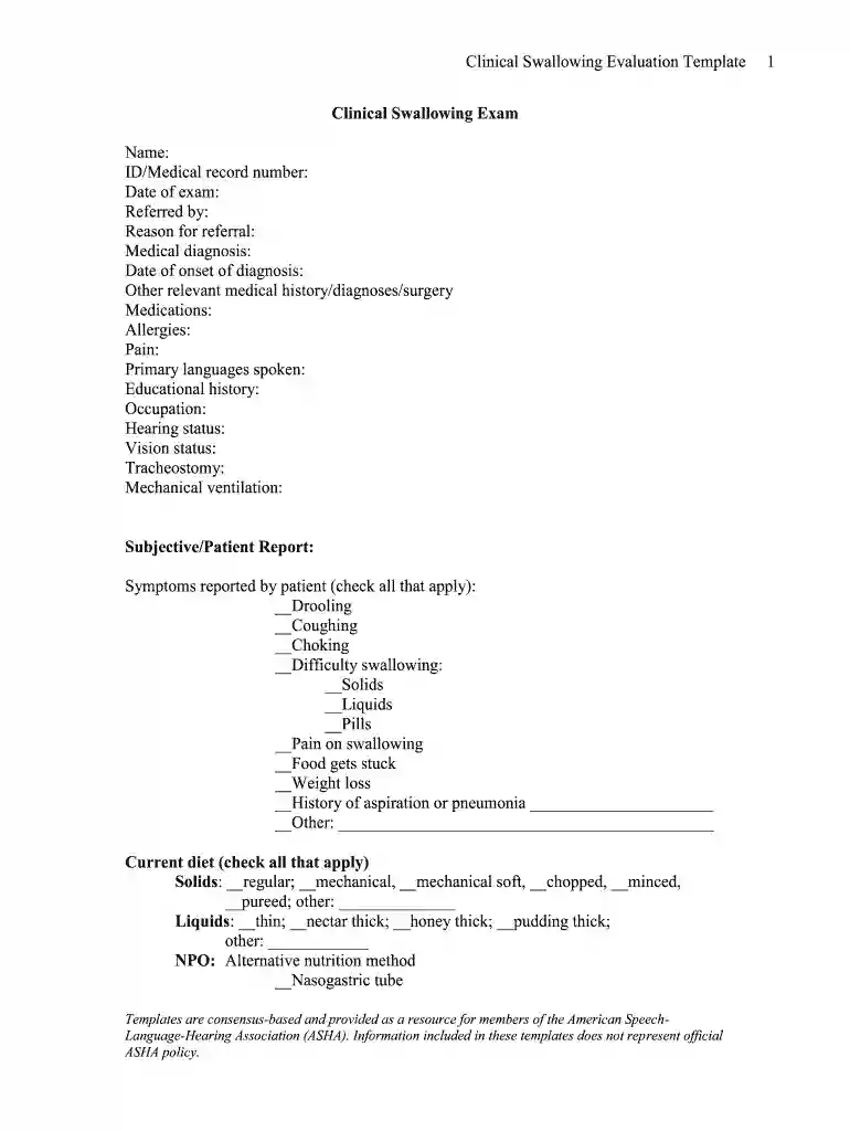 bedside swallow evaluation form pdf asha Preview on Page 1