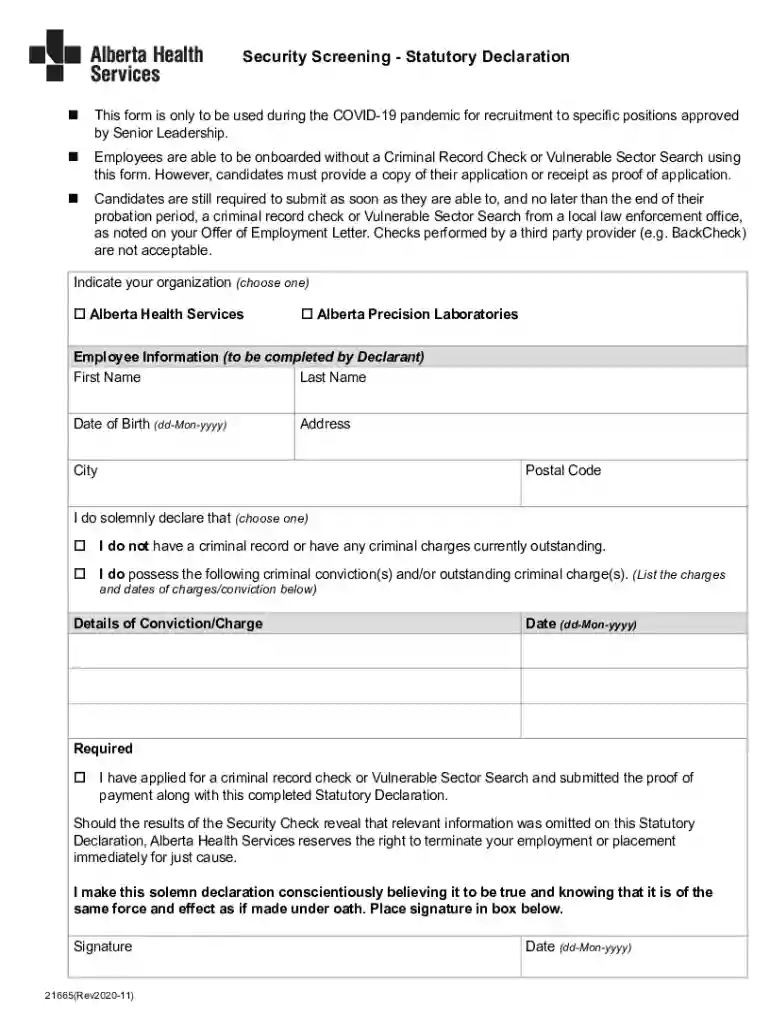 Security Screening - Statutory Declaration Preview on Page 1