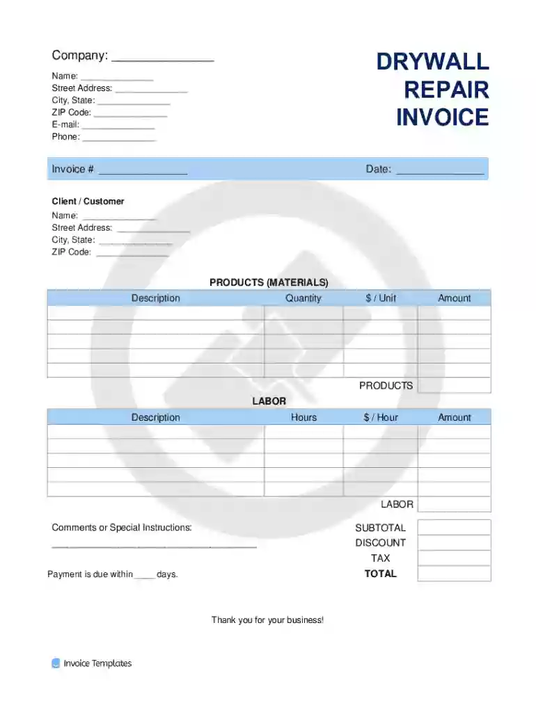 drywall repair invoice Preview on Page 1