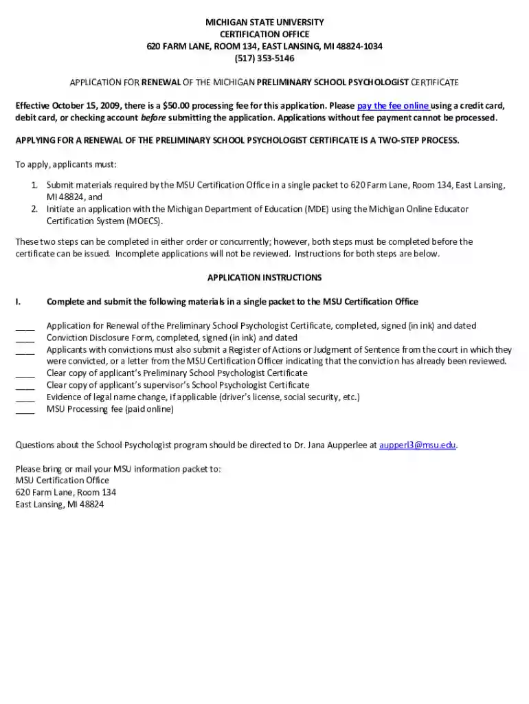 MICHIGAN STATE UNIVERSITY CERTIFICATION OFFICE 620 Preview on Page 1