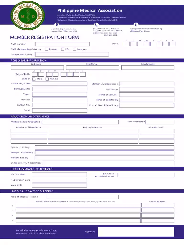 Philippine Medical Association Membership Form Preview on Page 1