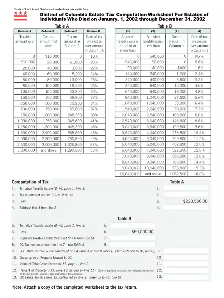 dc form estate tax return Preview on Page 1