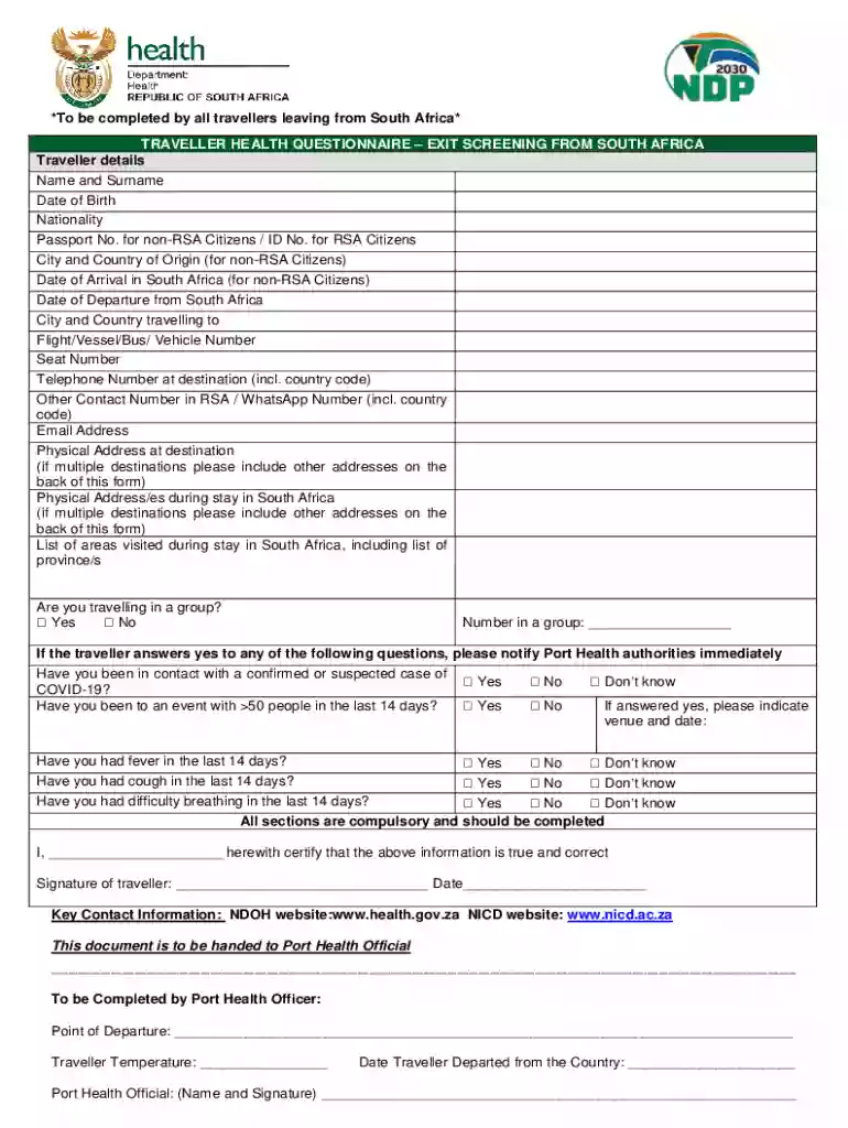 south african entry form Preview on Page 1