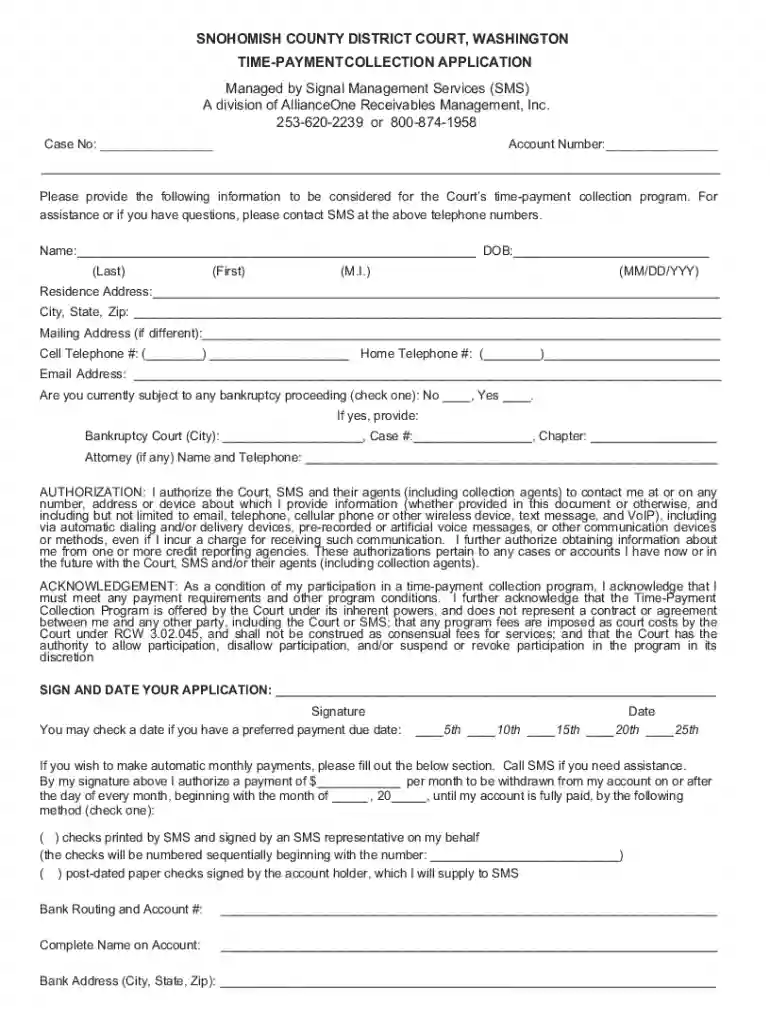 Signal Management Services Time Pay Application (PDF) Preview on Page 1