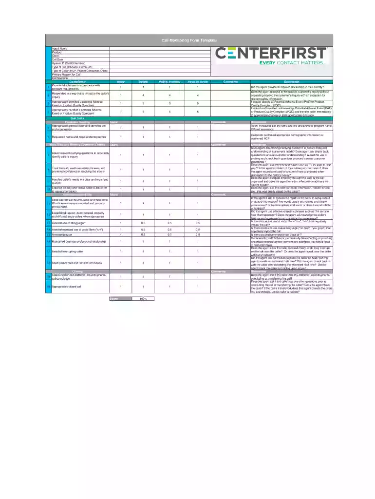 call audit template Preview on Page 1