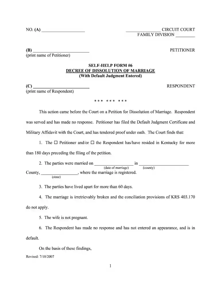 petition for dissolution of marriage kentucky form Preview on Page 1