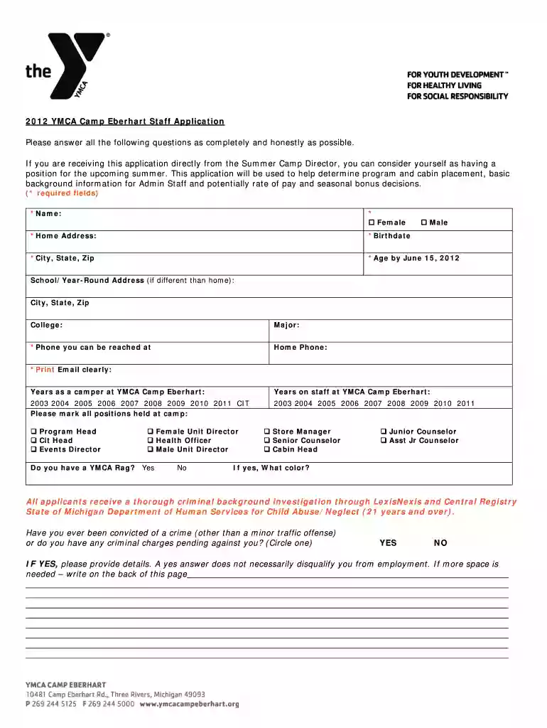 ymca application form Preview on Page 1
