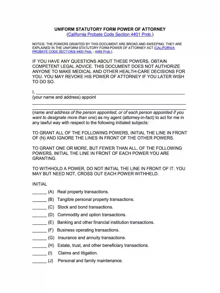 power of attorney form california 2023 Preview on Page 1