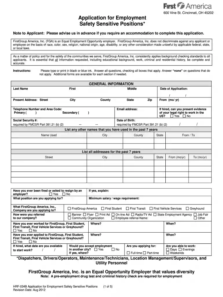 Application for Safety Sensitive Positions - City of Abilene, Texas Preview on Page 1