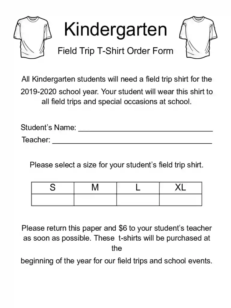 Field Trip T-Shirt Order Form Preview on Page 1
