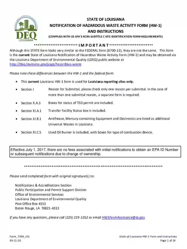 state of louisiana notification of hazardous waste activity form Preview on Page 1