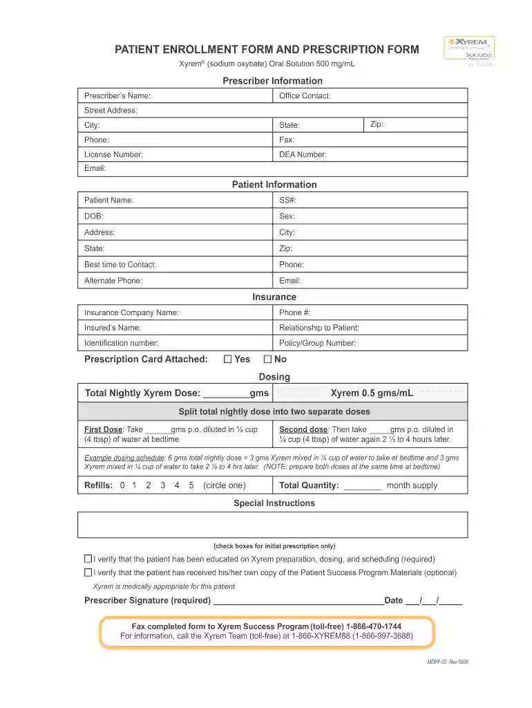xyrem prescription form Preview on Page 1