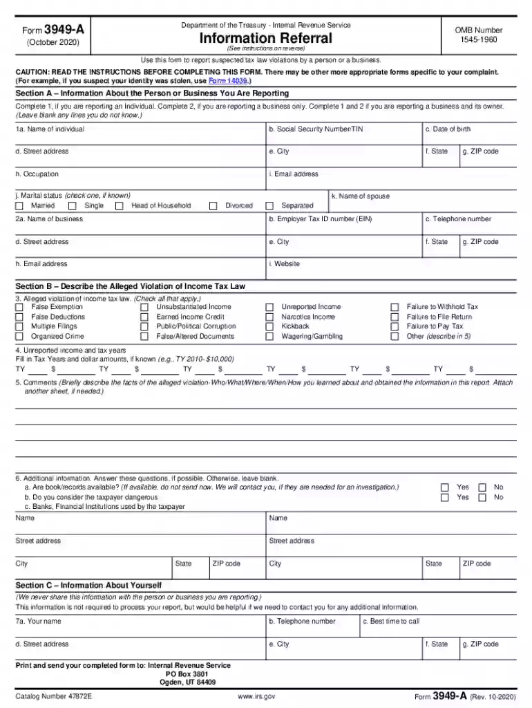 form 3949 a online Preview on Page 1