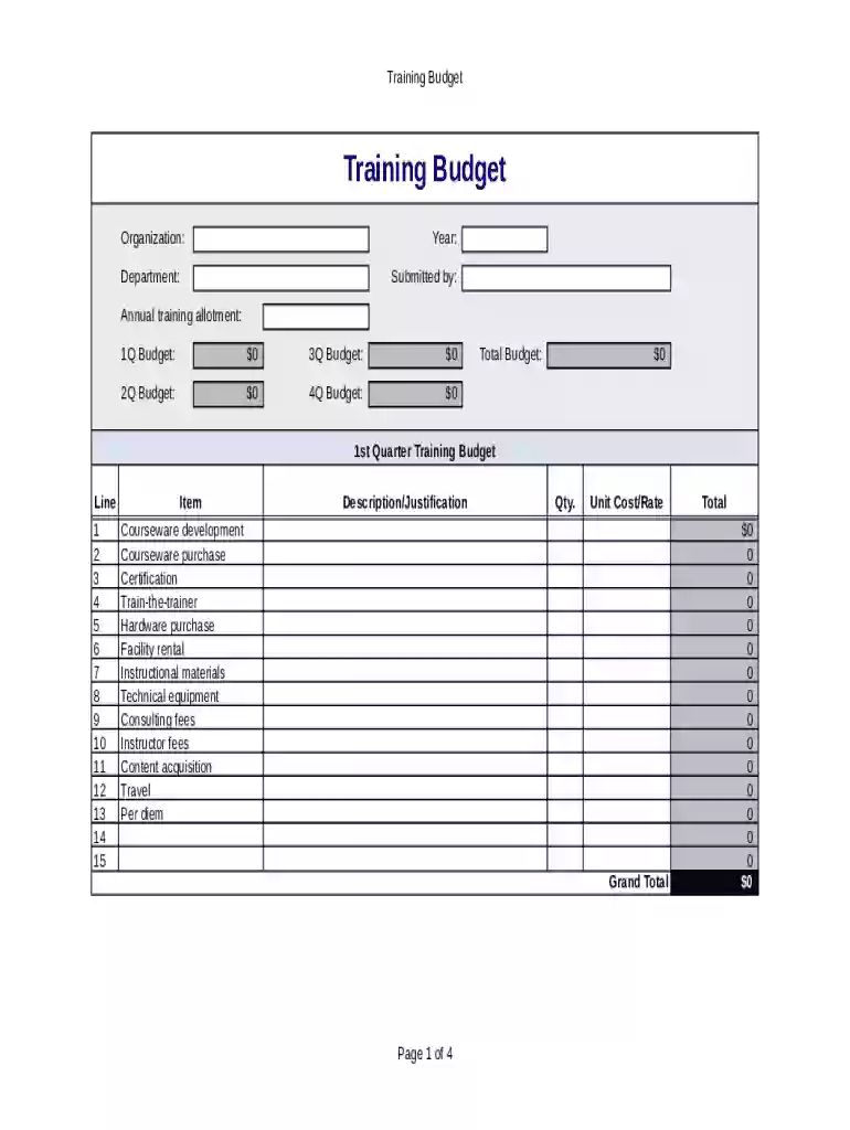 training budget template Preview on Page 1