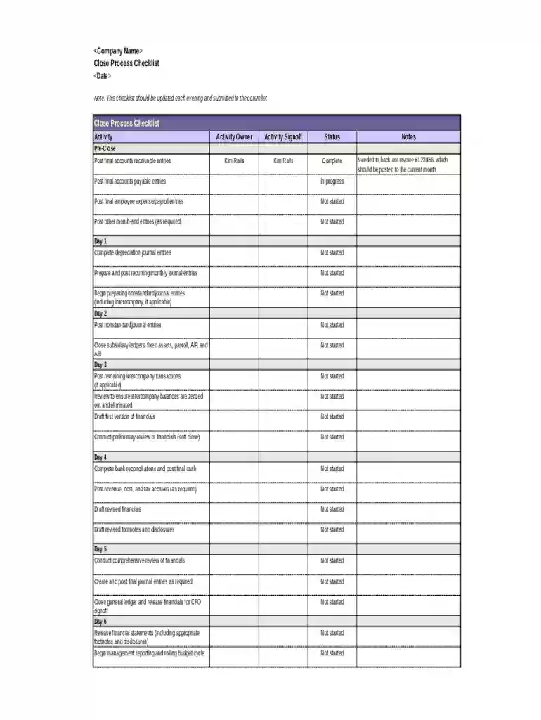 process checklist template Preview on Page 1