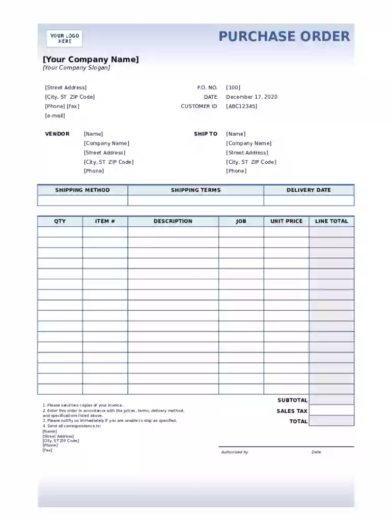 purchase order template document Preview on Page 1