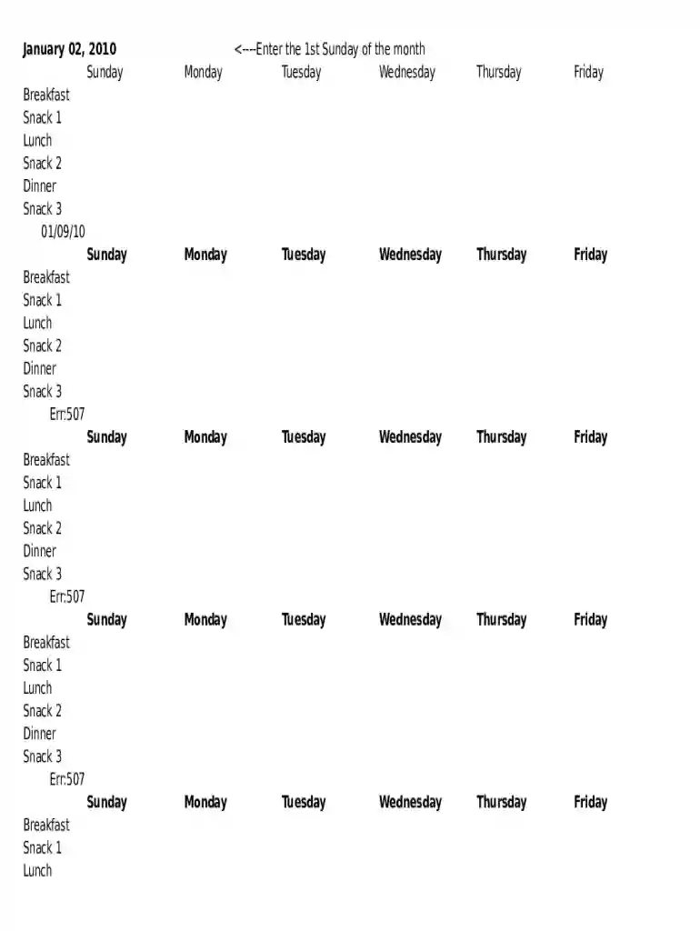 monthly meal planner Preview on Page 1