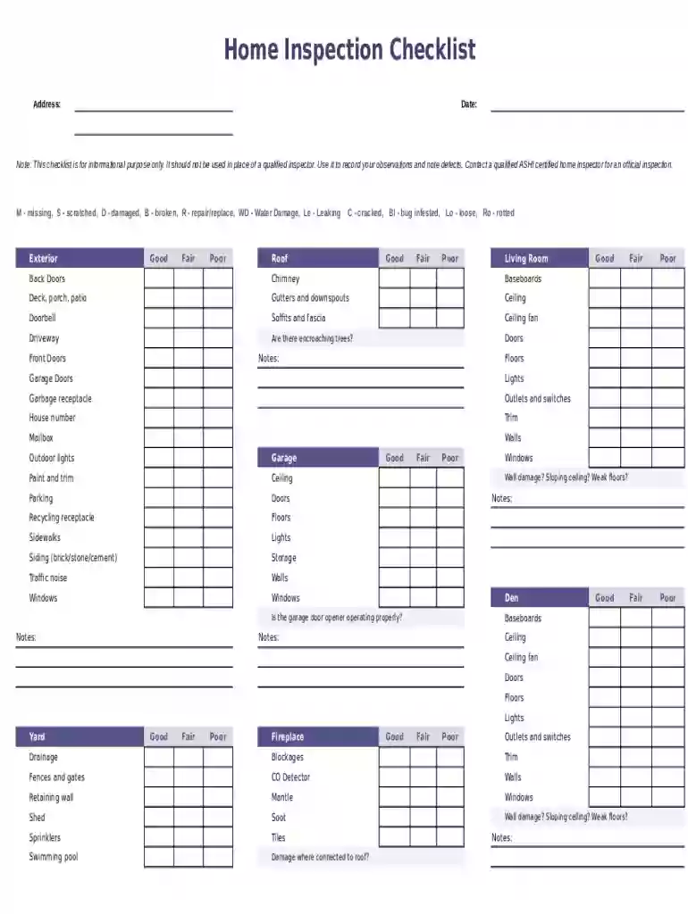 free printable home inspection checklist for buyers pdf Preview on Page 1