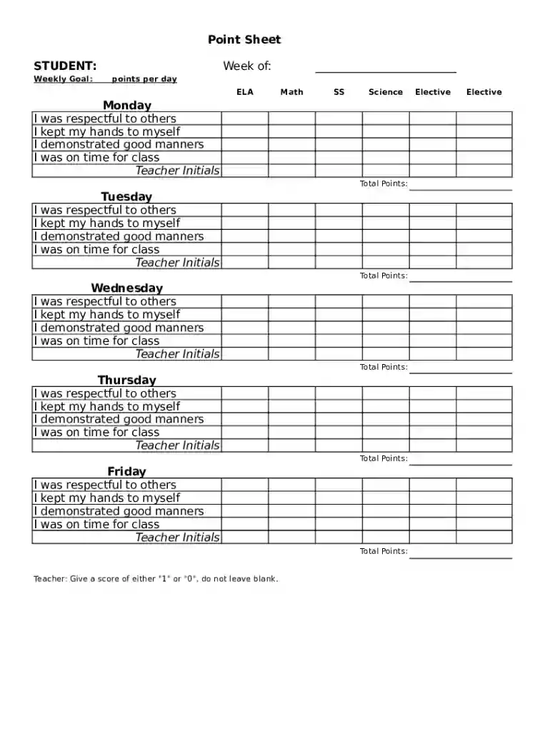 behavior form template Preview on Page 1
