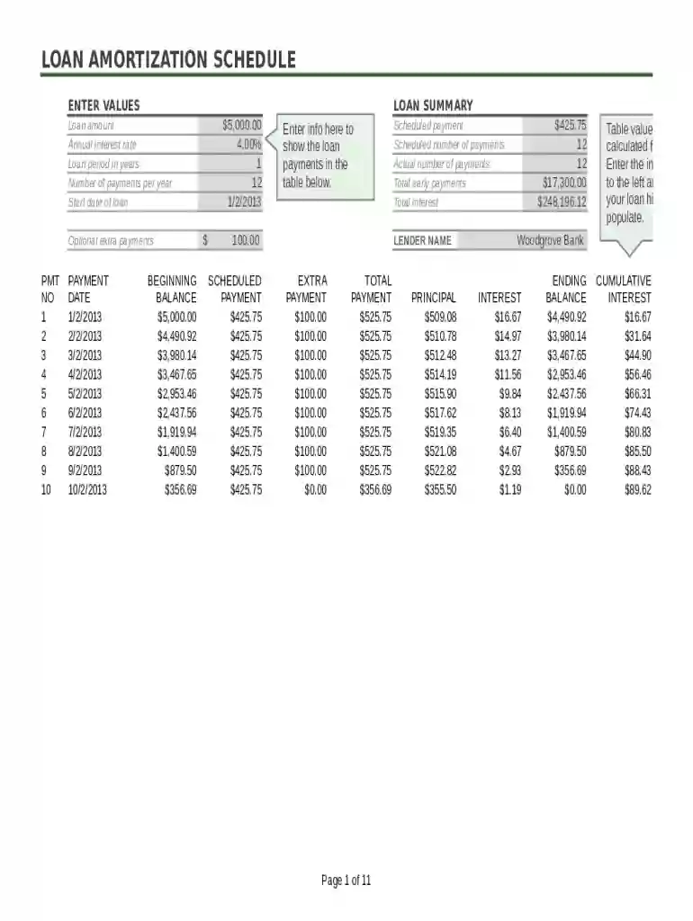 printable amortization schedule pdf Preview on Page 1