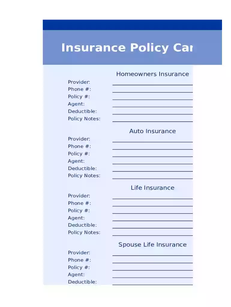 insurance policy card Preview on Page 1