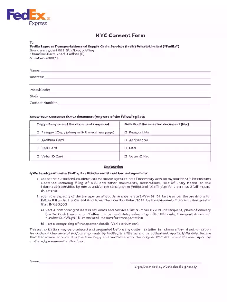 kyc know customer consent Preview on Page 1