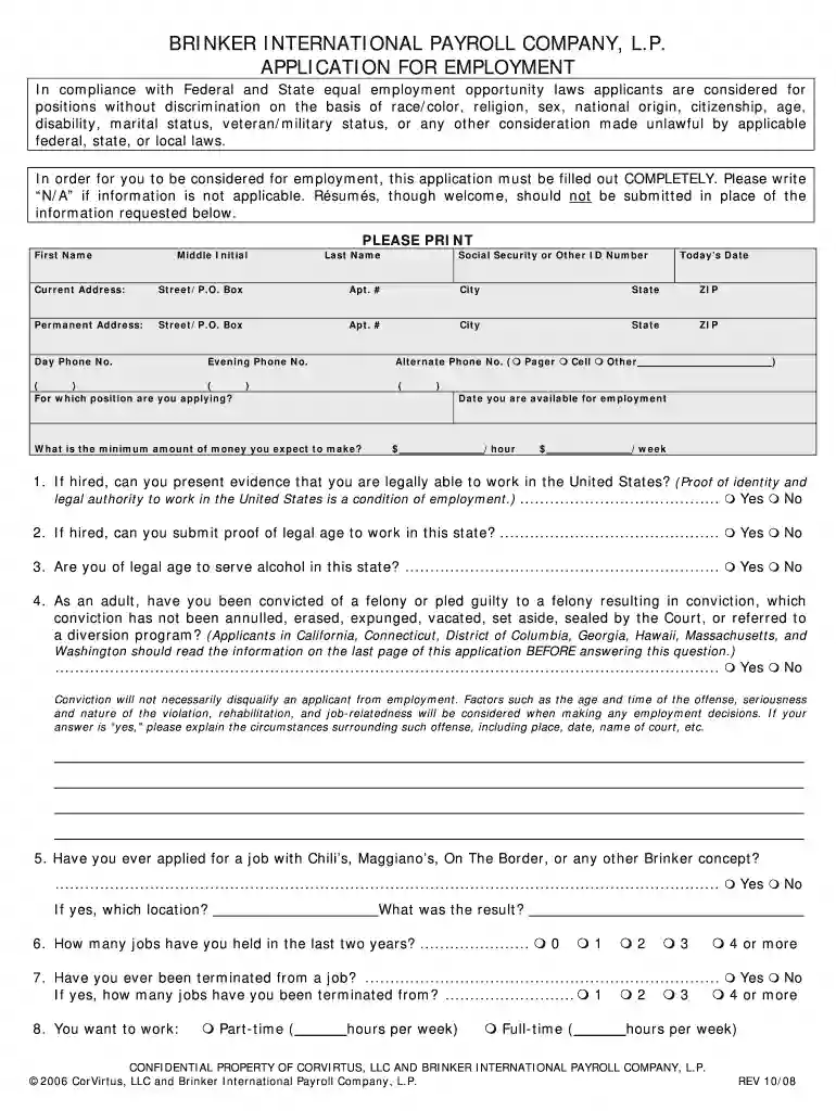 chili's printable employment application shreveport la Preview on Page 1