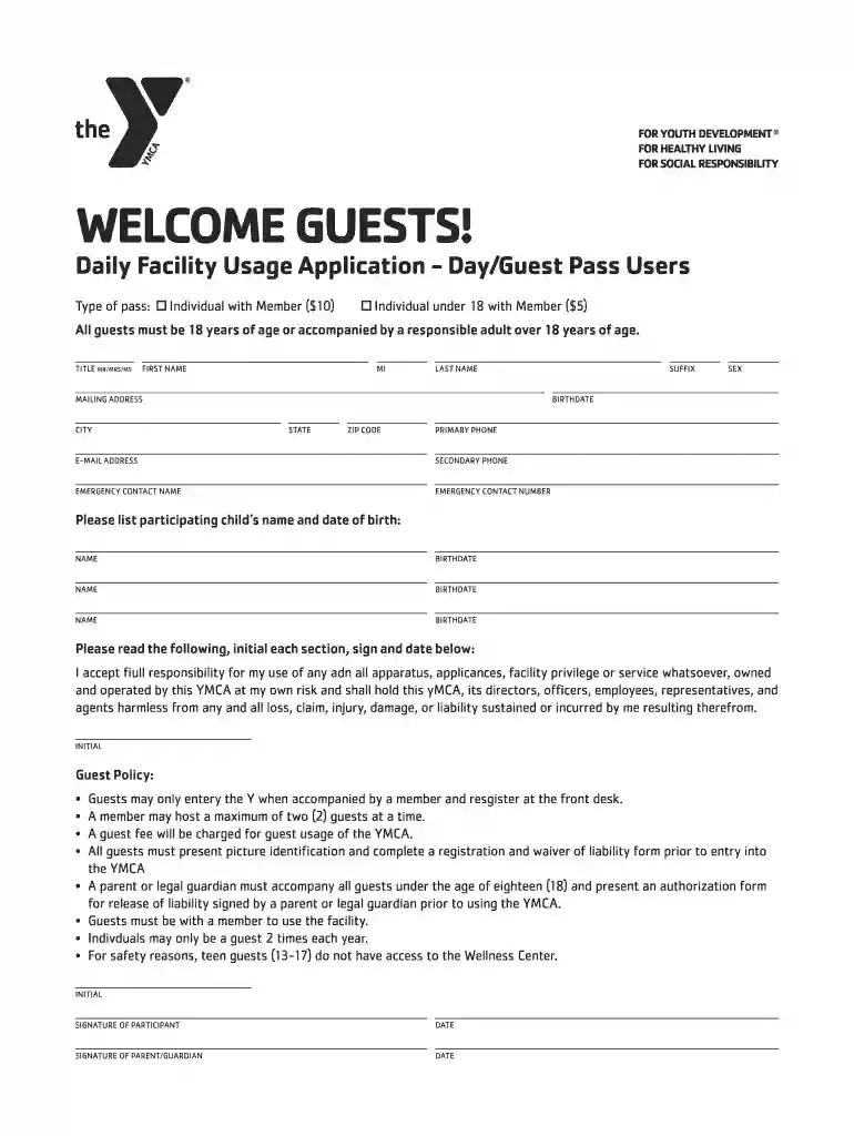 ymca guest form Preview on Page 1