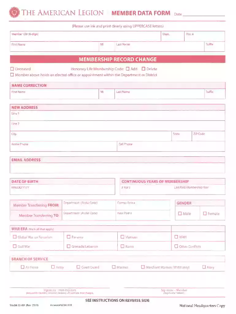 american legion data form Preview on Page 1