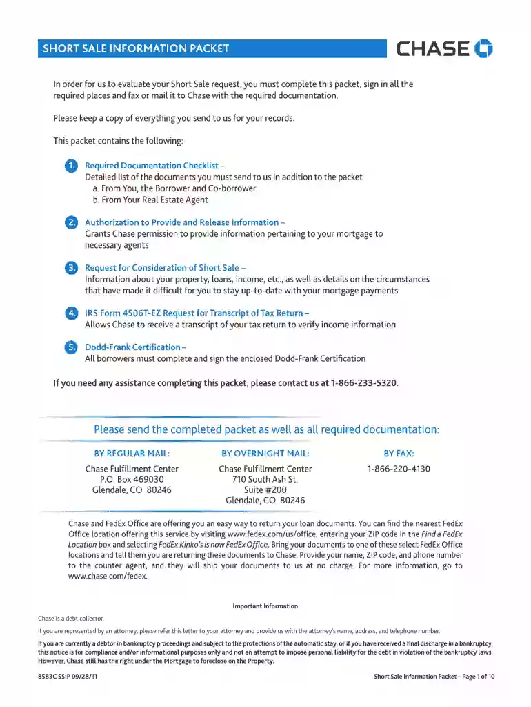 chase mortgage short sale package Preview on Page 1