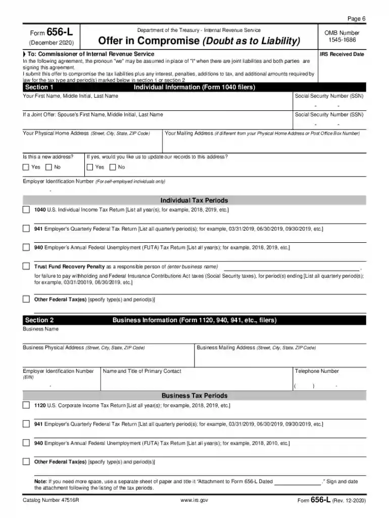 form 656 offer in compromise Preview on Page 1