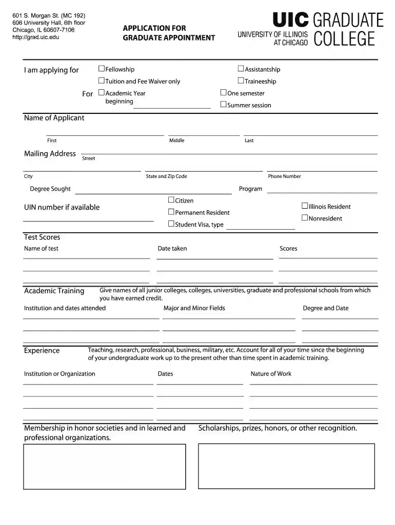 uic application for graduate appointment Preview on Page 1