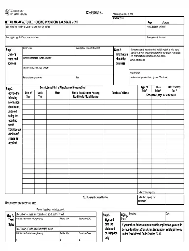 Retail Manufactured Housing Inventory Tax Statement - San Jacinto - sjcad Preview on Page 1