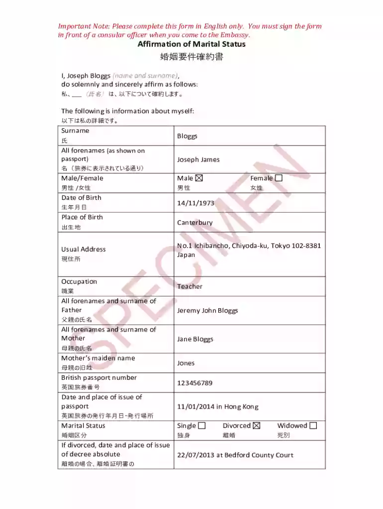 Japan Marriage Affirmation - Gov uk Preview on Page 1