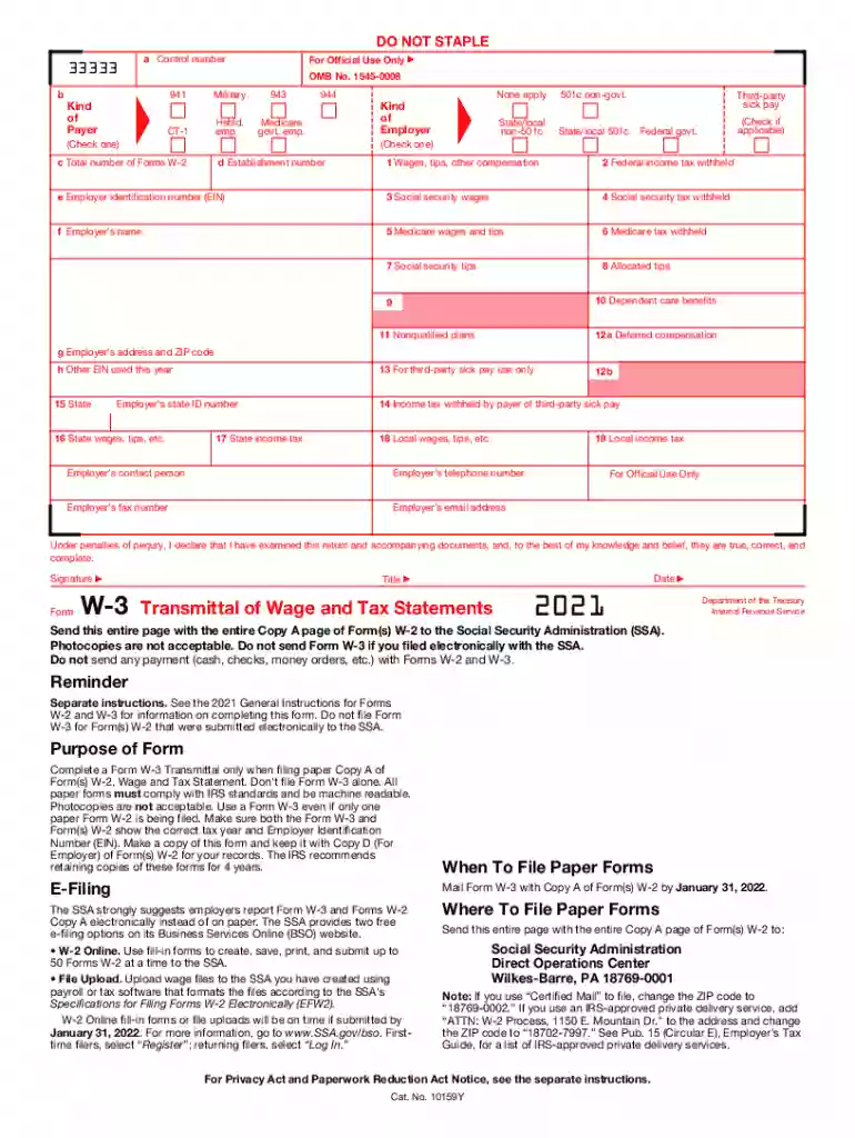 2021 w3 form Preview on Page 1